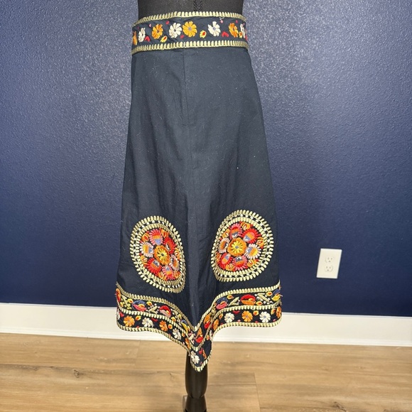 Embroidered Navy Boho A-Line Midi Skirt - Picture 2 of 9